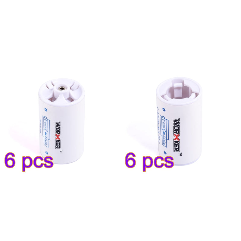 Worker 6 pcs AA to D AND 6 pcs AA to C Size Converter SAVE SPACE, SAVE MONEY!
